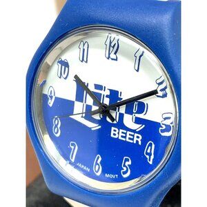 Miller Lite Beer Watch Unisex Quartz Vintage Blue White Rubber Band 35mm